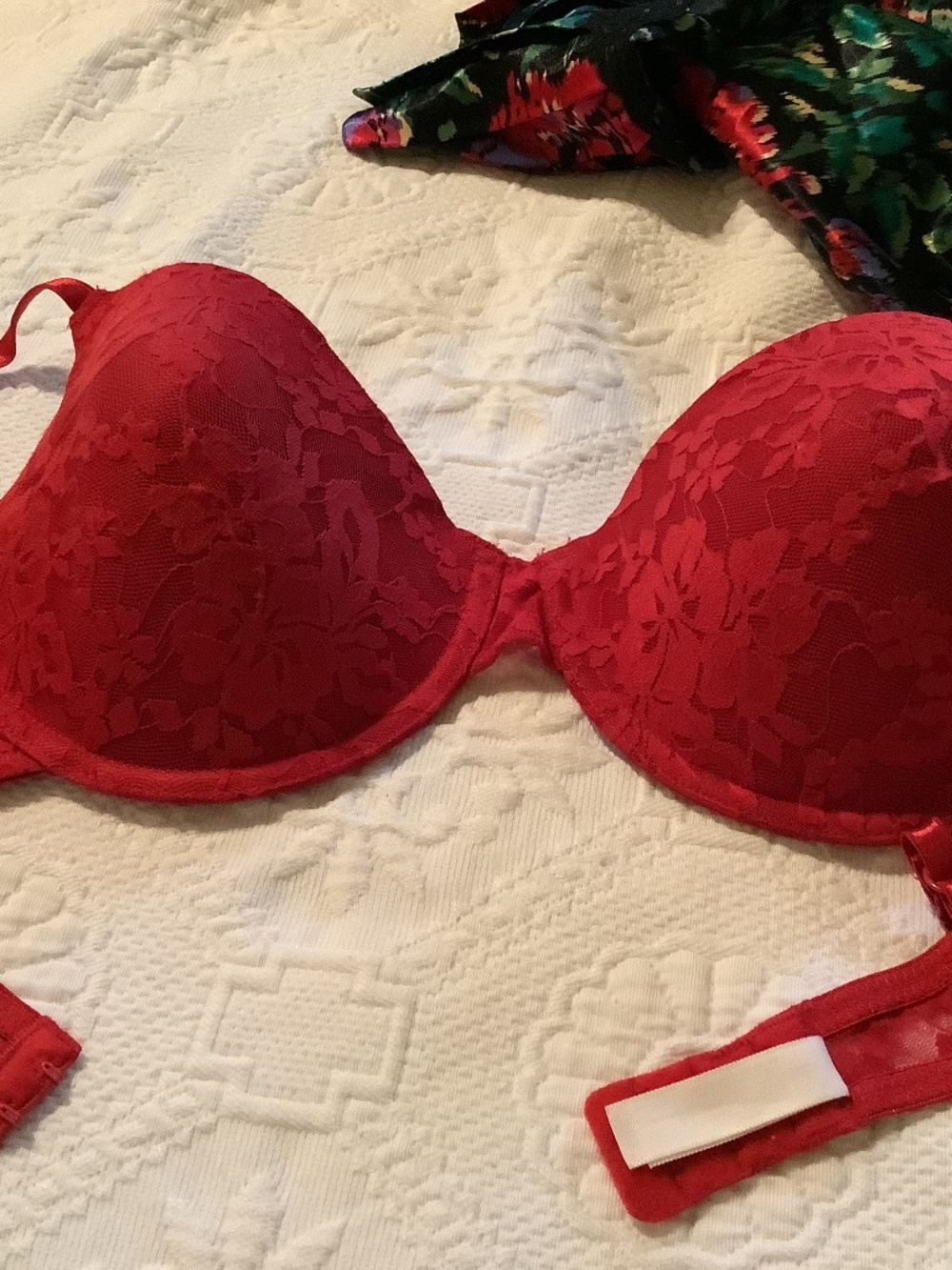 Gillian O Malley Red Lace Bra padded sexy support wide straps